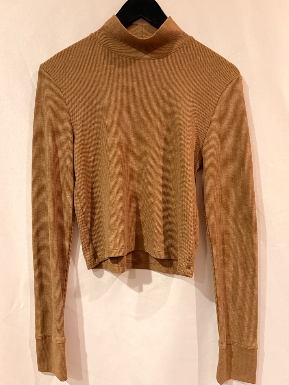 American Eagle Long Sleeve Mock Neck Ribbed Top - Camel